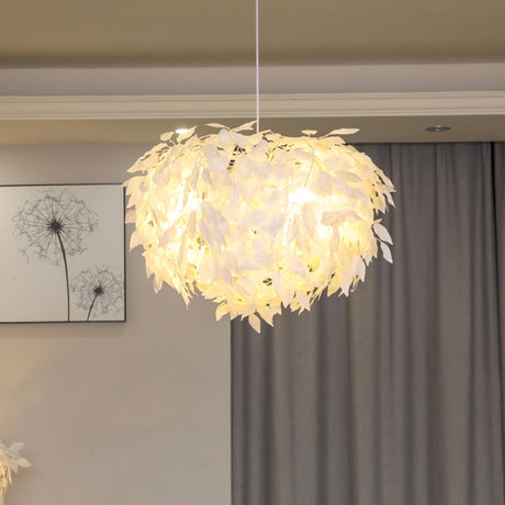 Contemporary White Leaf Adjustable Height Chandelier  Image - 1