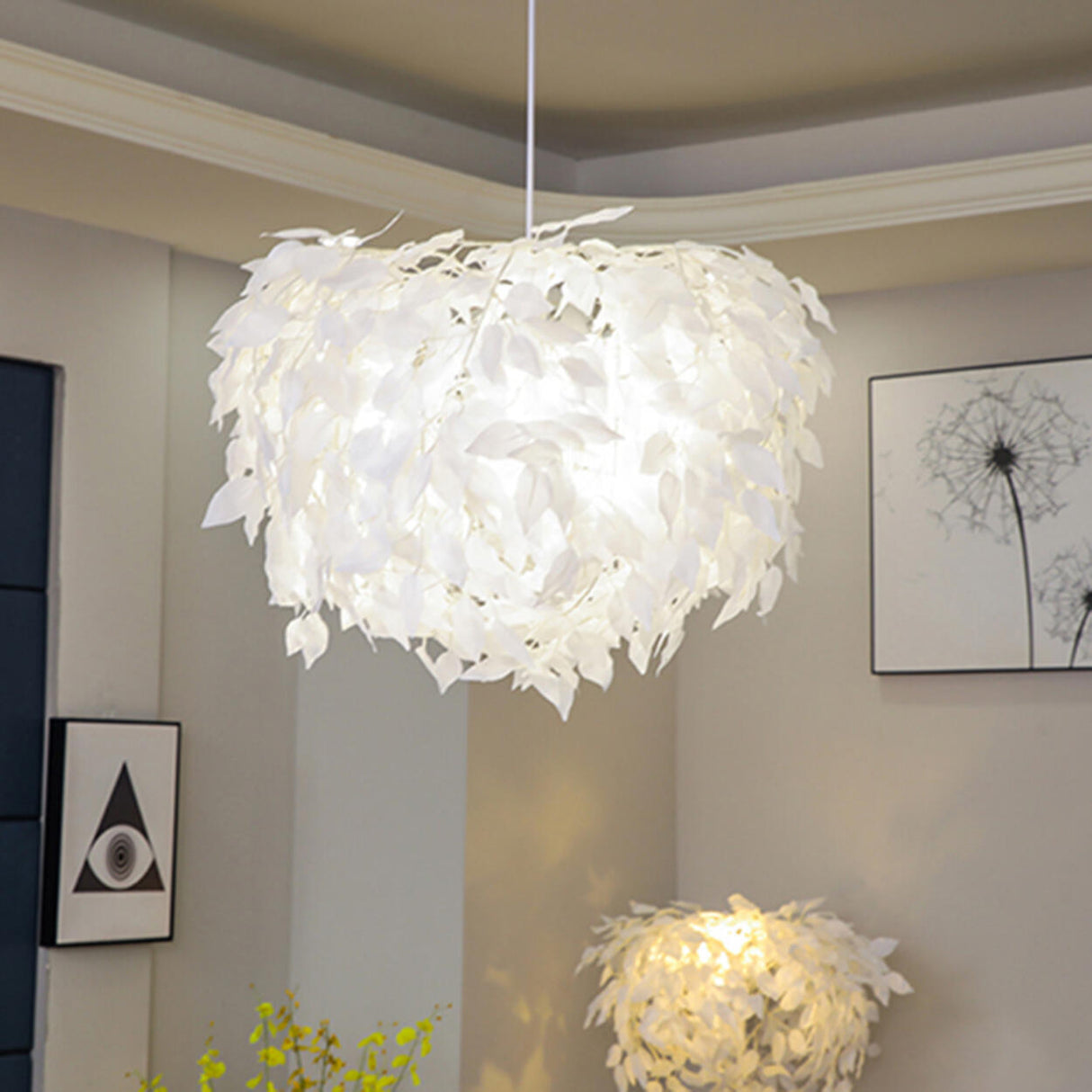 Contemporary White Leaf Adjustable Height Chandelier  Image - 11