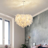 Contemporary White Leaf Adjustable Height Chandelier  Image - 2