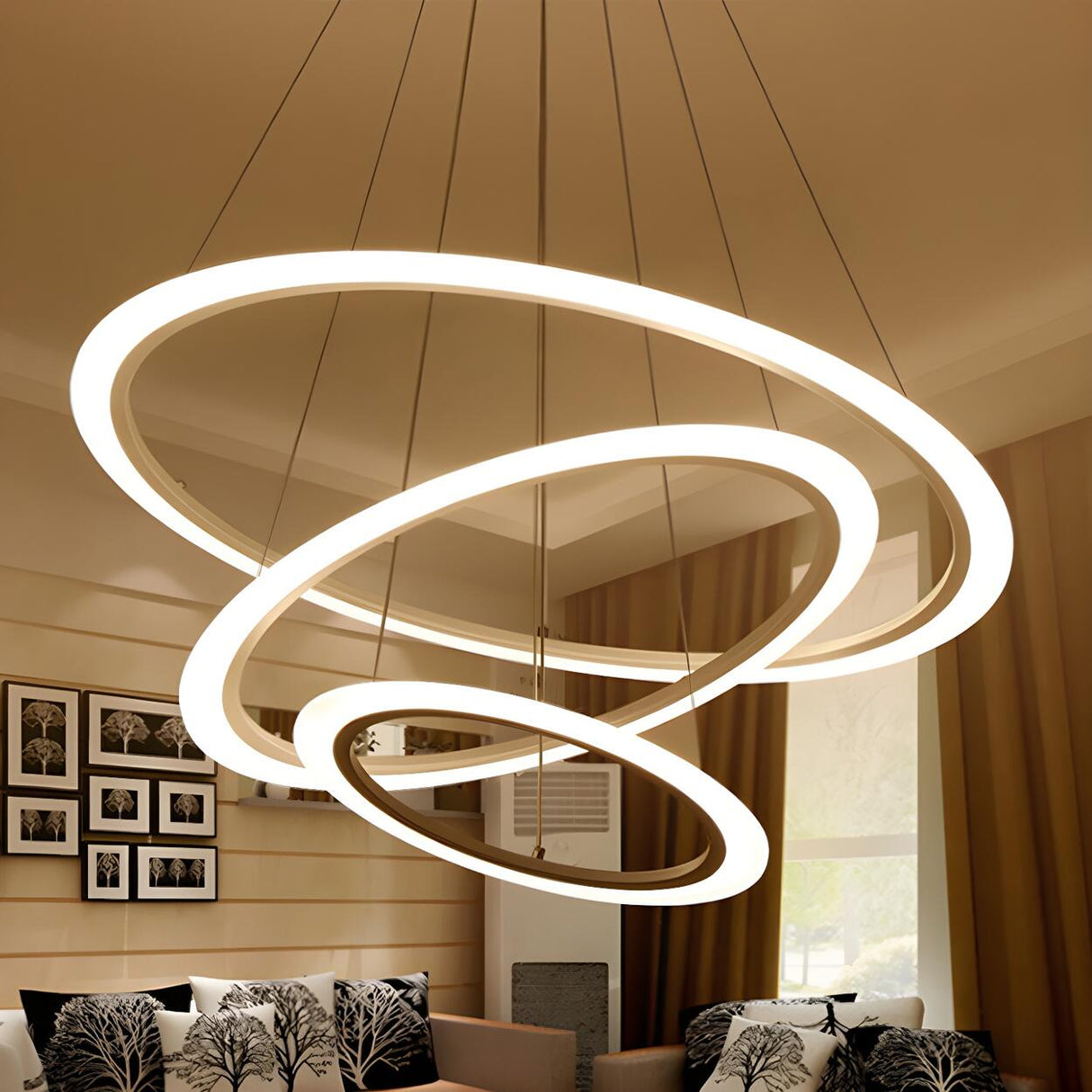 Contemporary White Loop Ring Acrylic LED Pendant Chandelier Image - 10