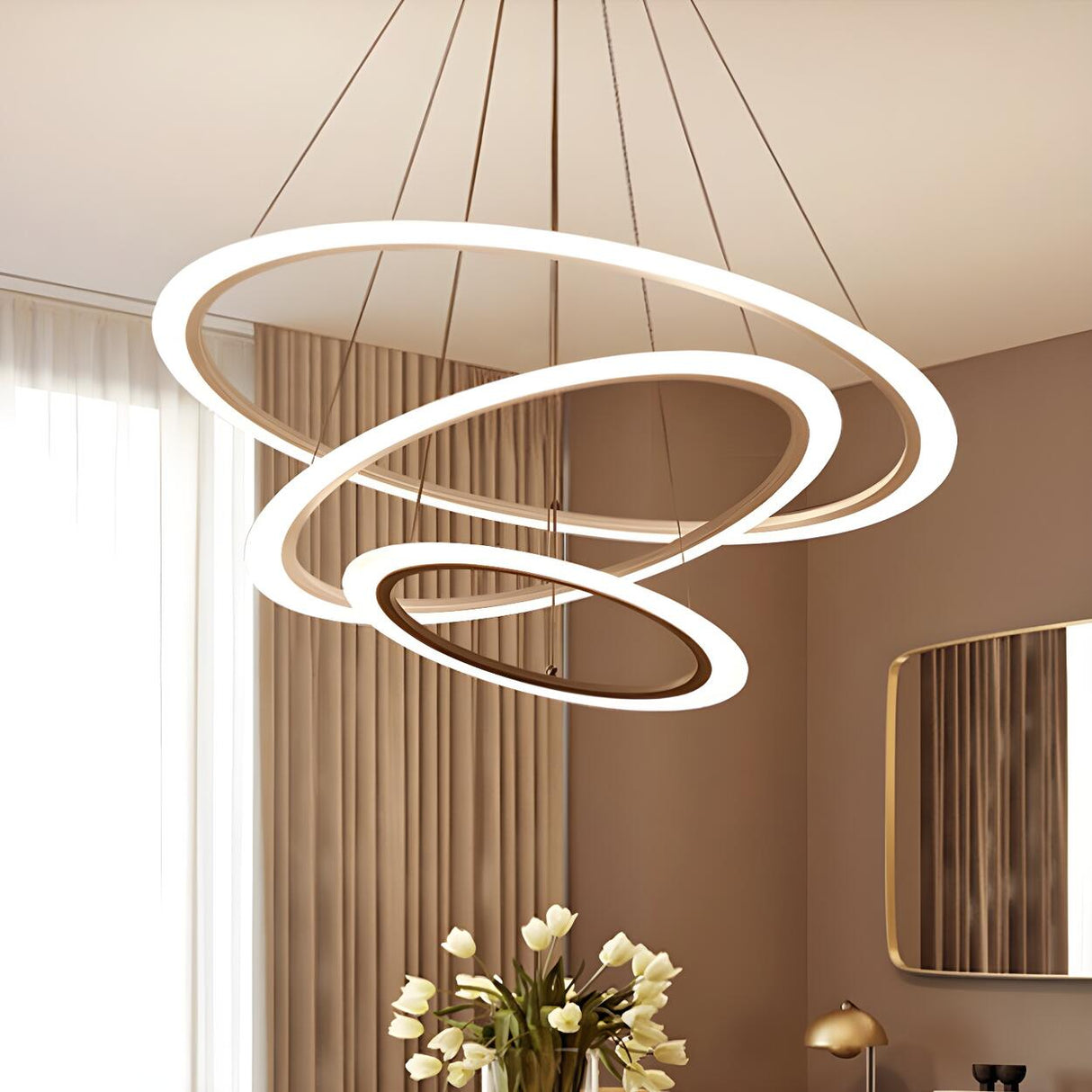 Contemporary White Loop Ring Acrylic LED Pendant Chandelier Image - 11