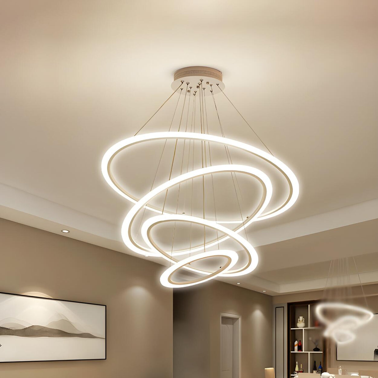 Contemporary White Loop Ring Acrylic LED Pendant Chandelier Image - 12