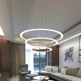 Contemporary White Loop Ring Acrylic LED Pendant Chandelier Image - 16