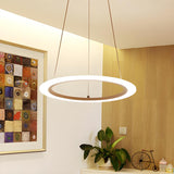 Contemporary White Loop Ring Acrylic LED Pendant Chandelier Image - 2