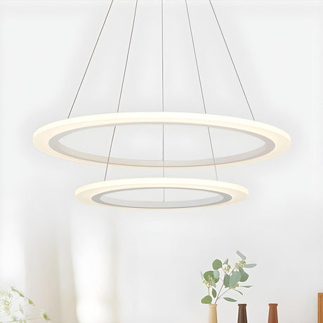 Contemporary White Loop Ring Acrylic LED Pendant Chandelier Image - 6