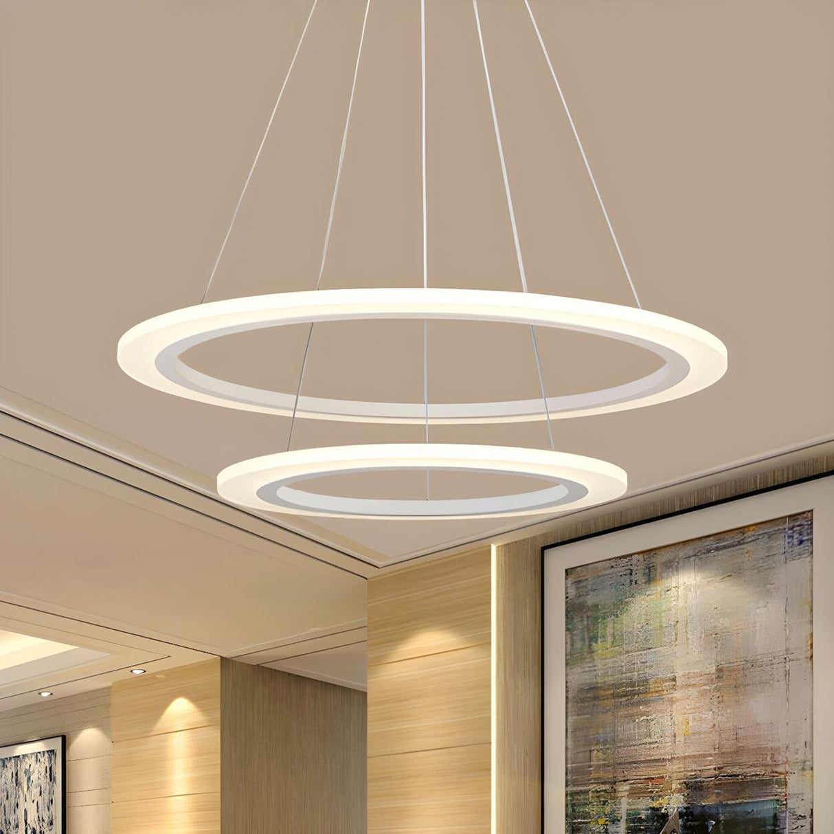 Contemporary White Loop Ring Acrylic LED Pendant Chandelier Image - 7