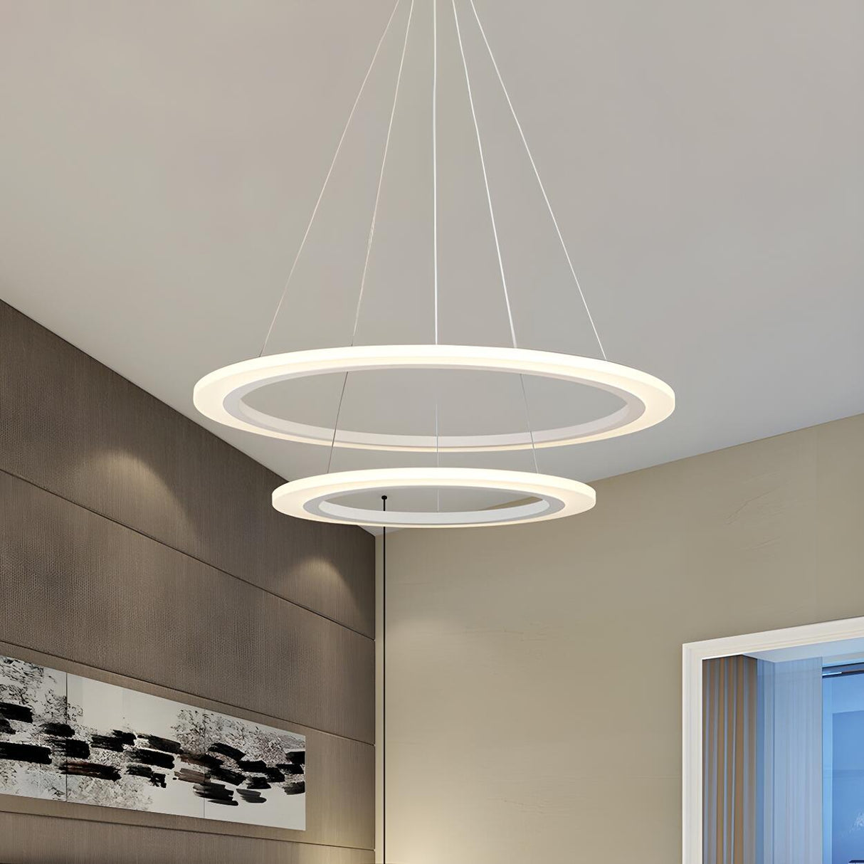 Contemporary White Loop Ring Acrylic LED Pendant Chandelier Image - 8