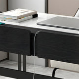 Contemporary White Stone Drawers Sled Writing Desk Image - 6