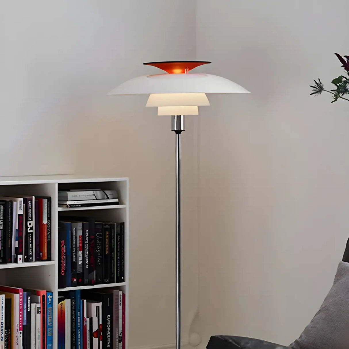 Contemporary White Tiered Cone Shade Floor Lamp Image - 1