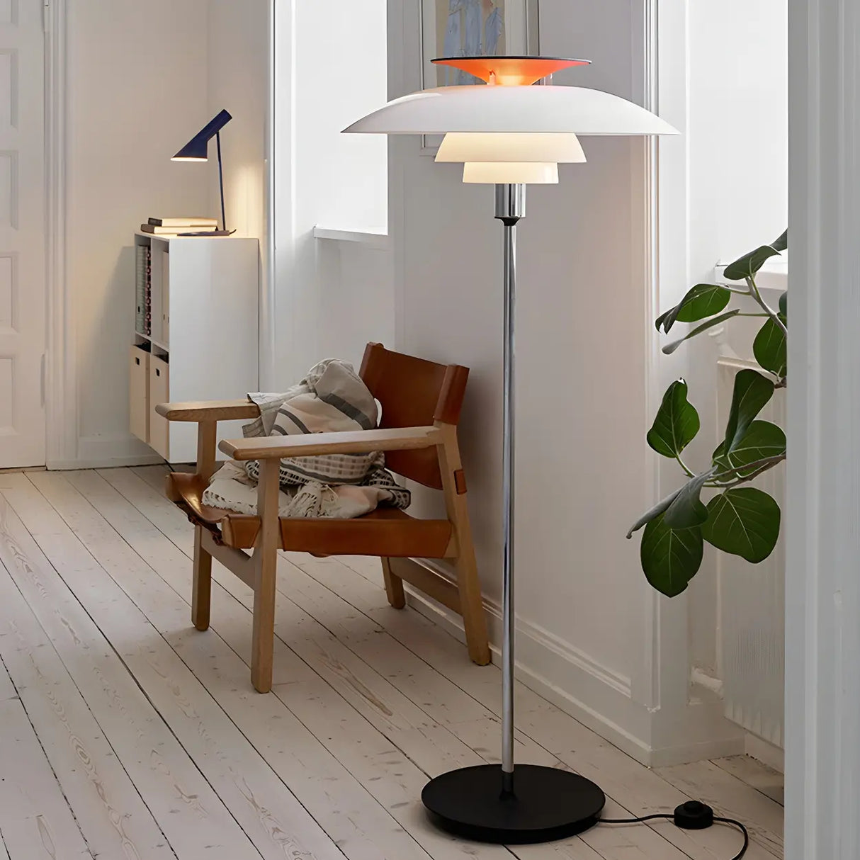 Contemporary White Tiered Cone Shade Floor Lamp Image - 3