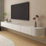 Contemporary White Wall-Mounted TV Stand with Cabinet Image - 1