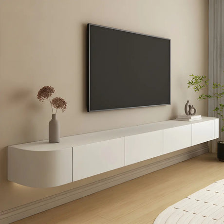 Contemporary White Wall-Mounted TV Stand with Cabinet Image - 2