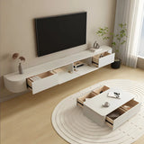 Contemporary White Wall-Mounted TV Stand with Cabinet Image - 3