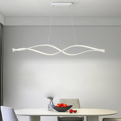 Contemporary White Wave LED Kitchen Island Light Image - 1