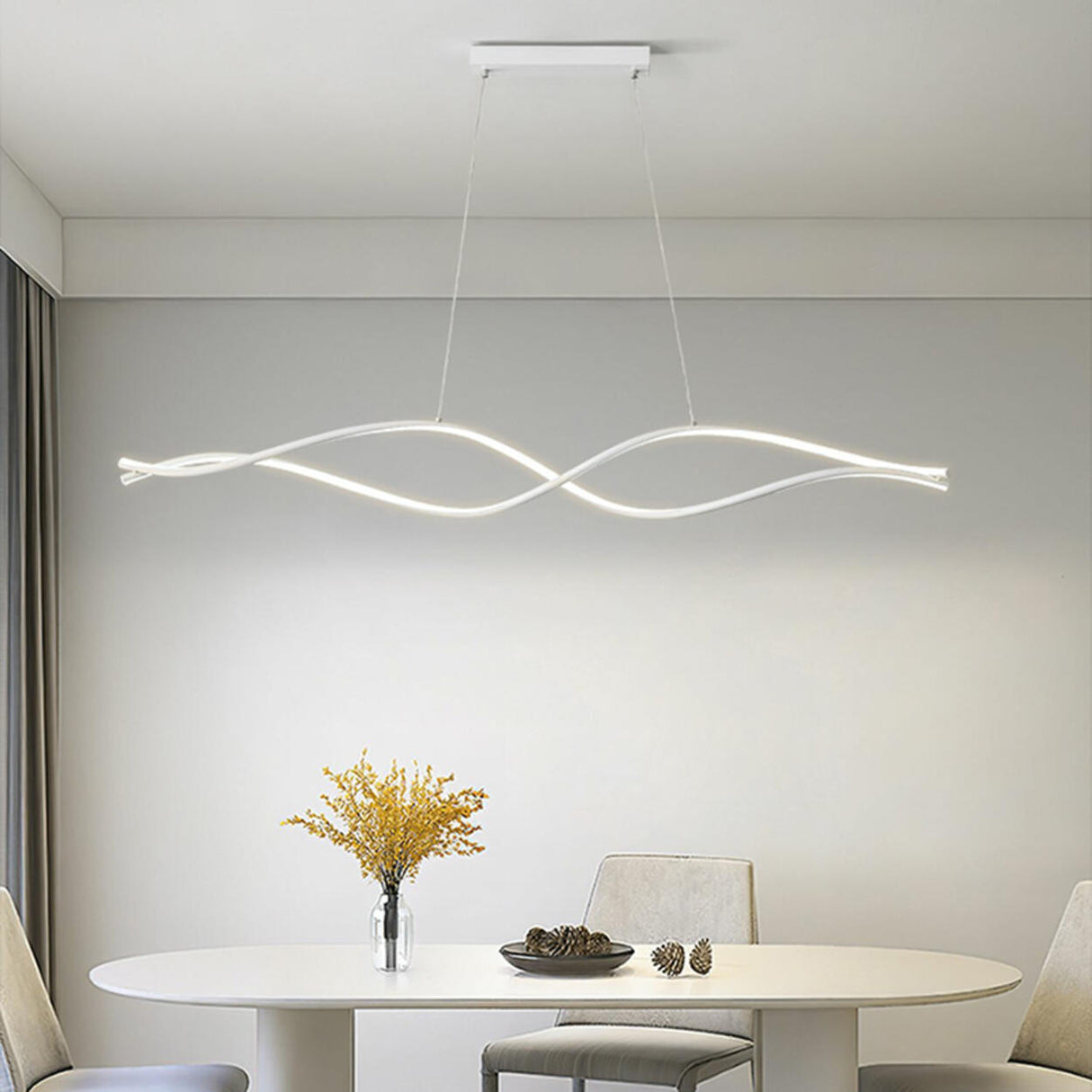 Contemporary White Wave LED Kitchen Island Light Image - 4