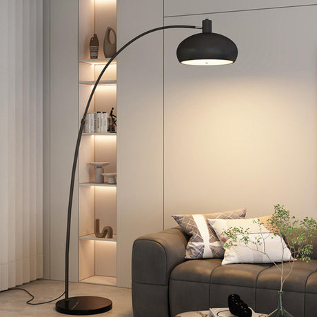 Contemporary Wide Dome Black Arched LED Floor Lamp Image - 1