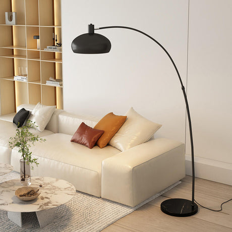 Contemporary Wide Dome Black Arched LED Floor Lamp Image - 2