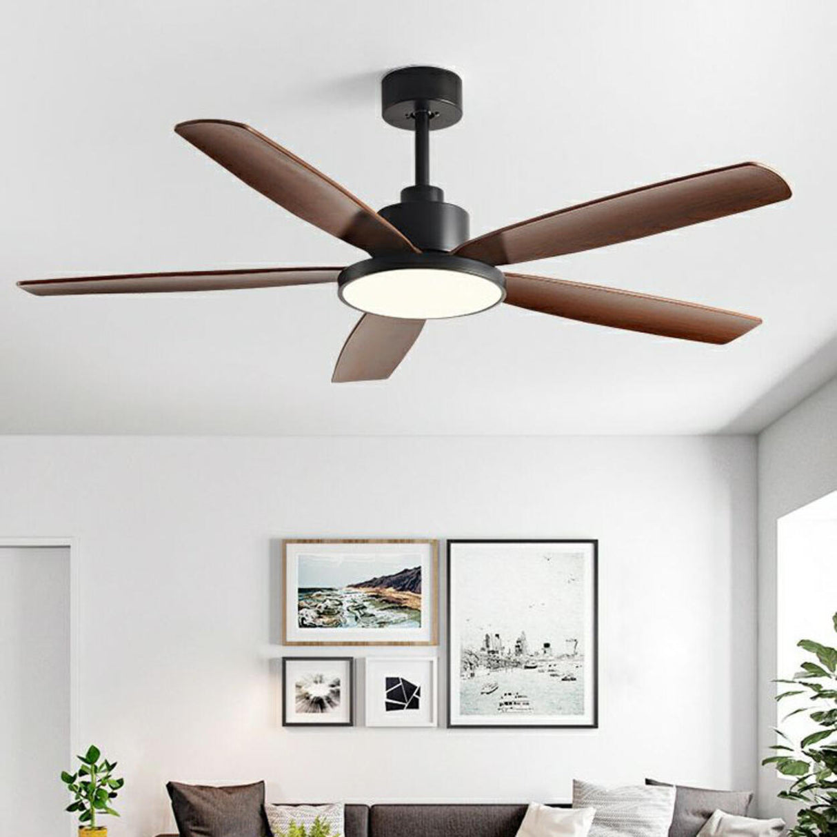 Contemporary Wood 5 Blades Ceiling Fan with LED Light Image - 1