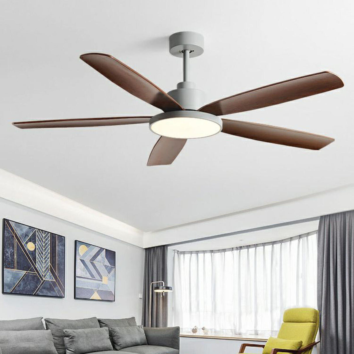 Contemporary Wood 5 Blades Ceiling Fan with LED Light Image - 6