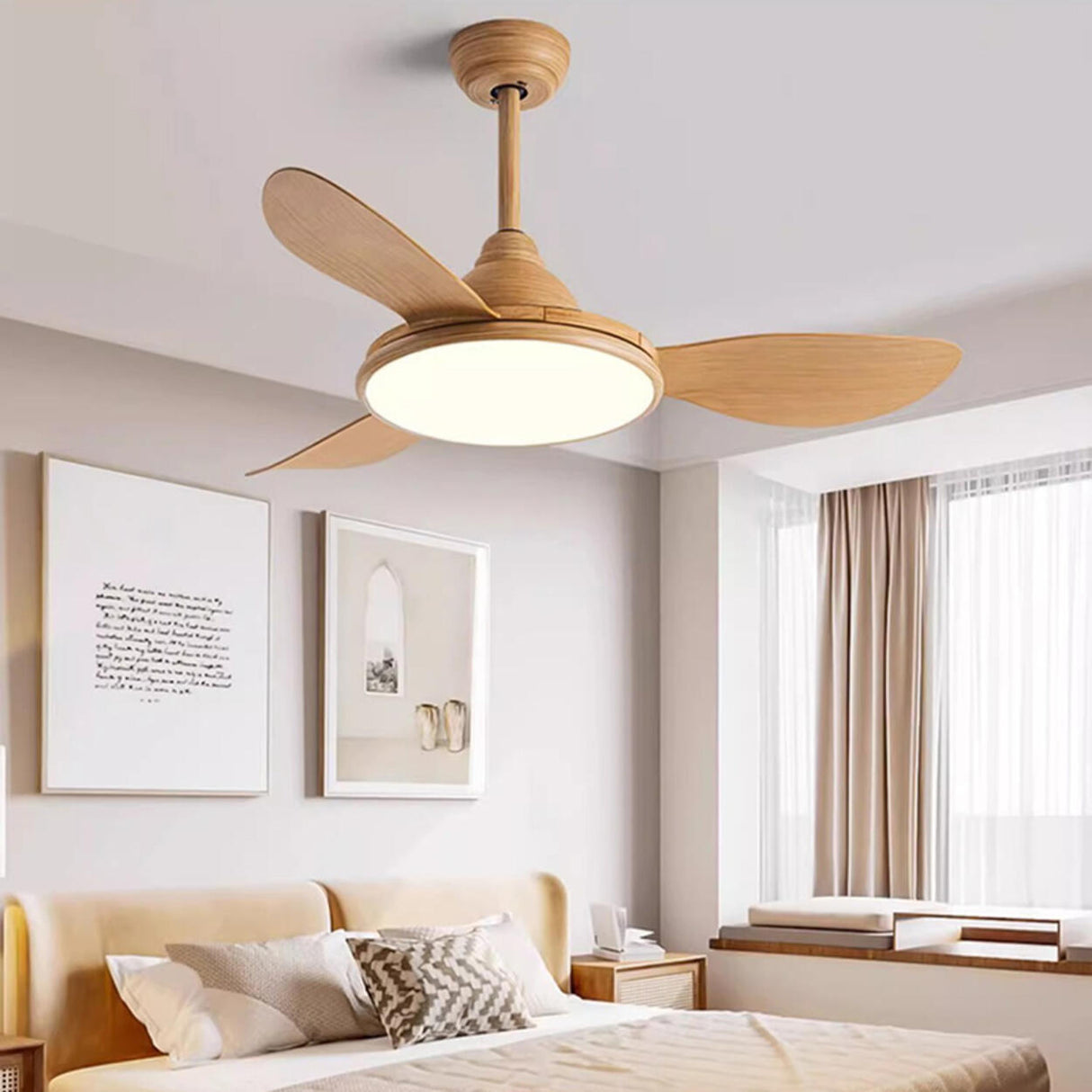 Contemporary Wood Ceiling Fan with Dimmable LED Light Image - 20