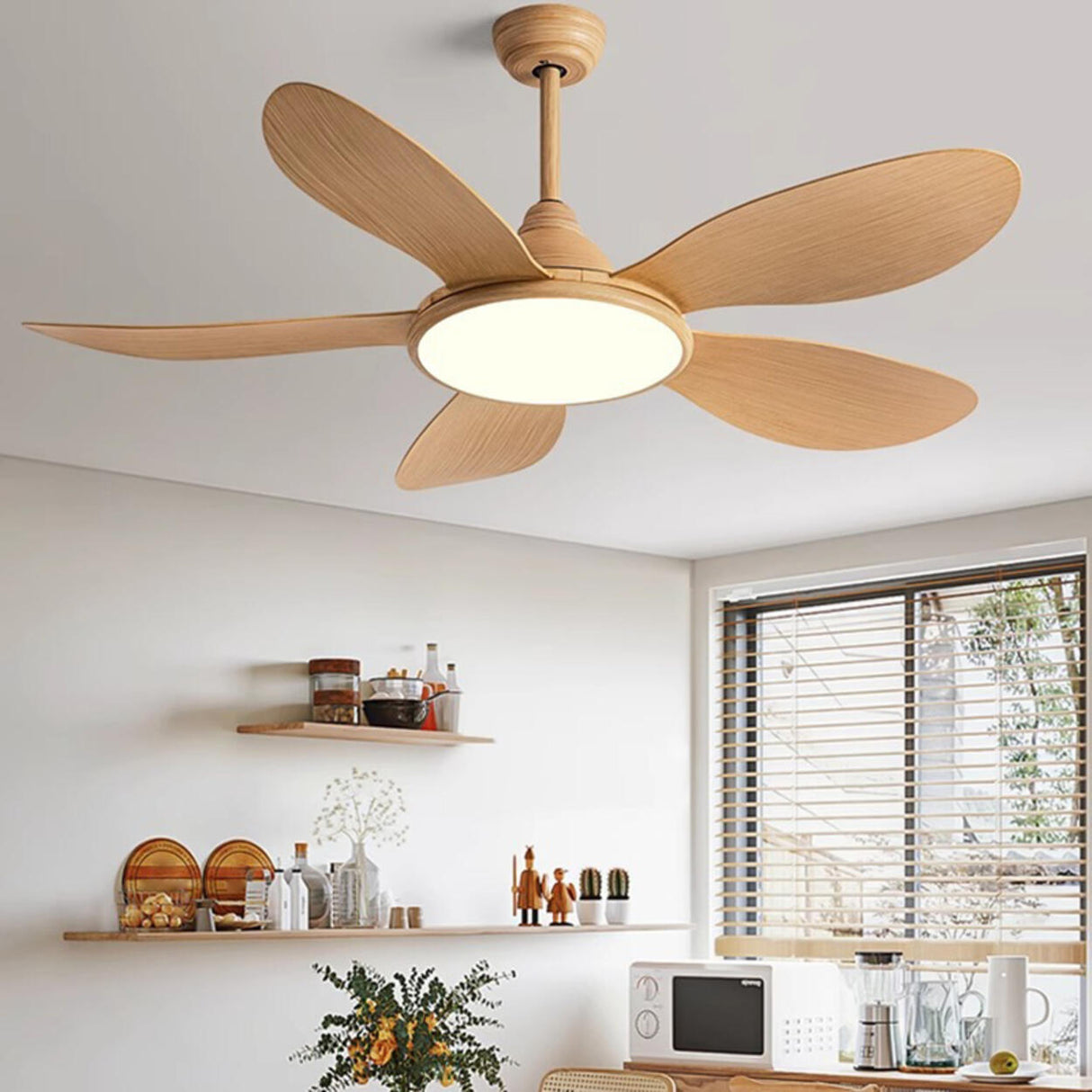 Contemporary Wood Ceiling Fan with Dimmable LED Light Image - 4