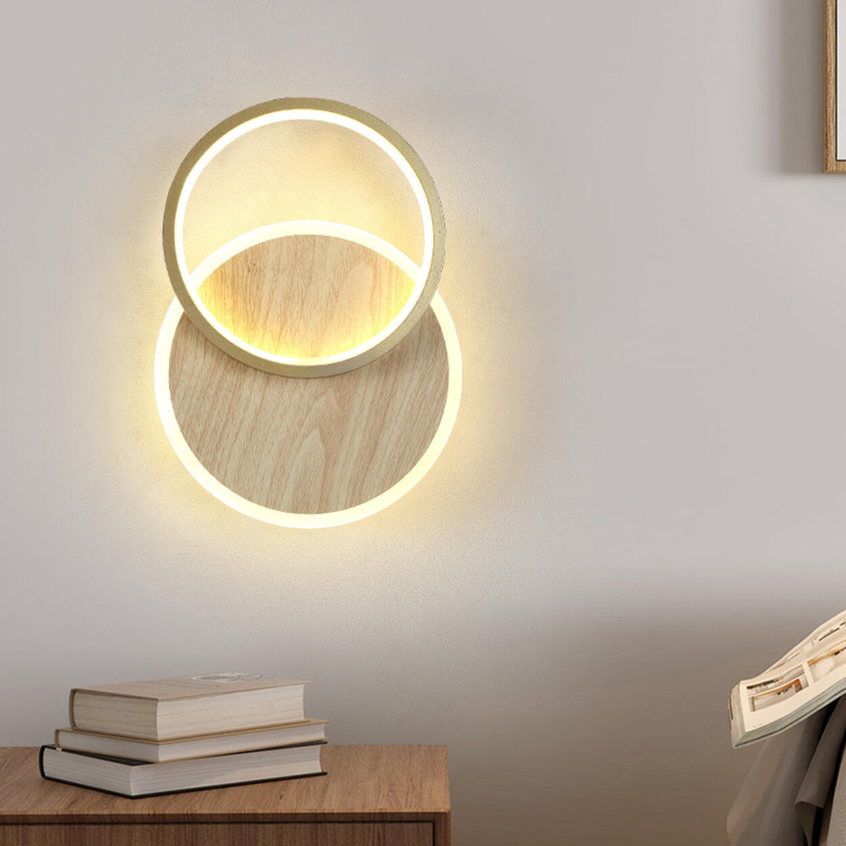 Contemporary Wood Geometric Metal LED Wall Sconce Image - 5