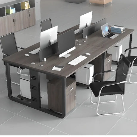 Contemporary Wood Rectangular Four-Person Computer Desk Image - 1