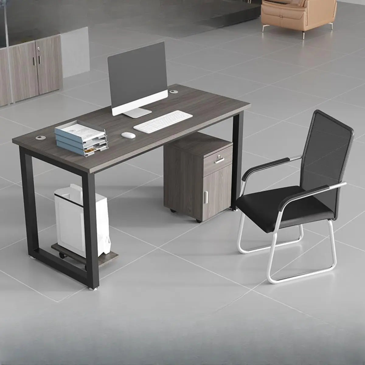 Contemporary Wood Rectangular Four-Person Computer Desk Image - 2