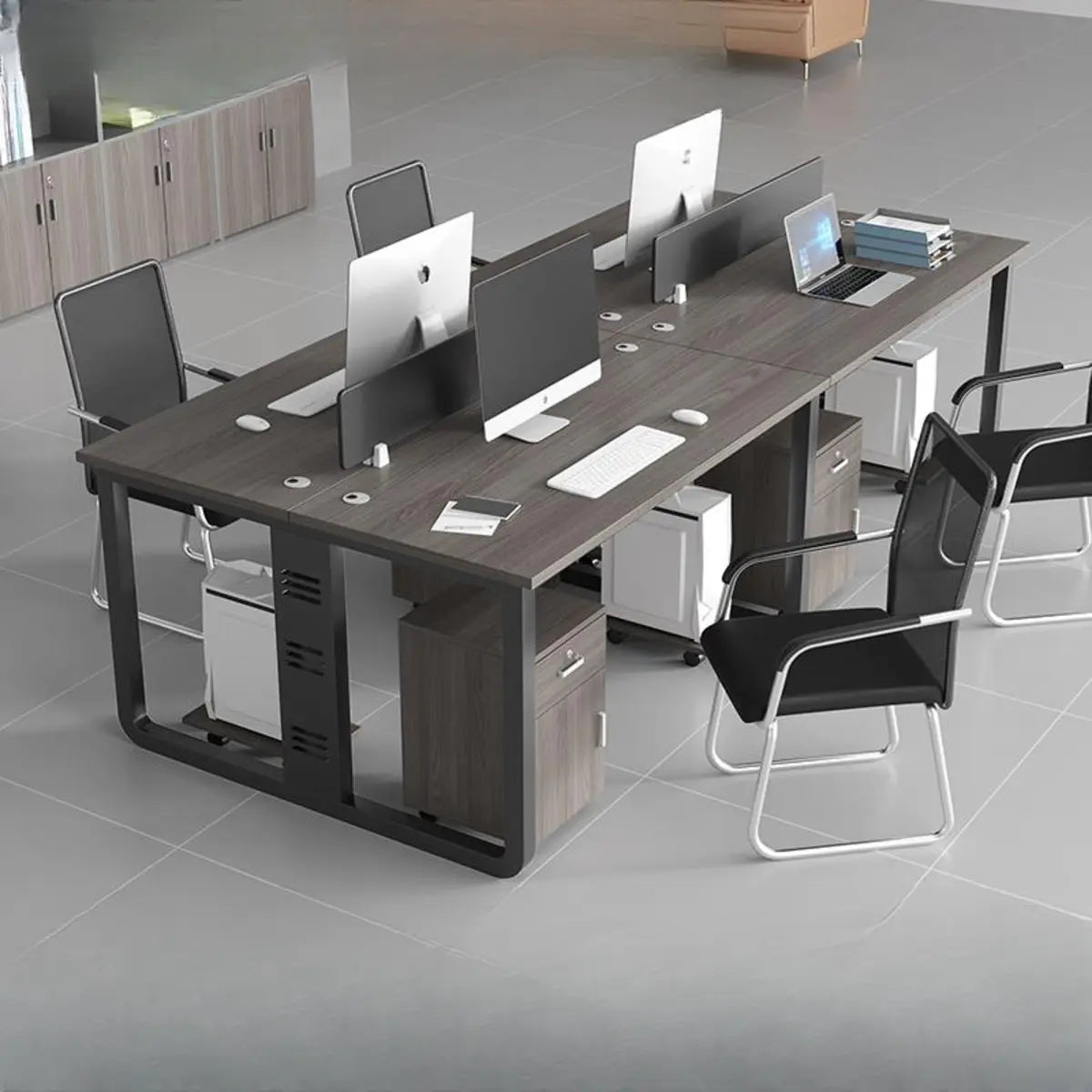 Contemporary Wood Rectangular Four-Person Computer Desk Image - 5