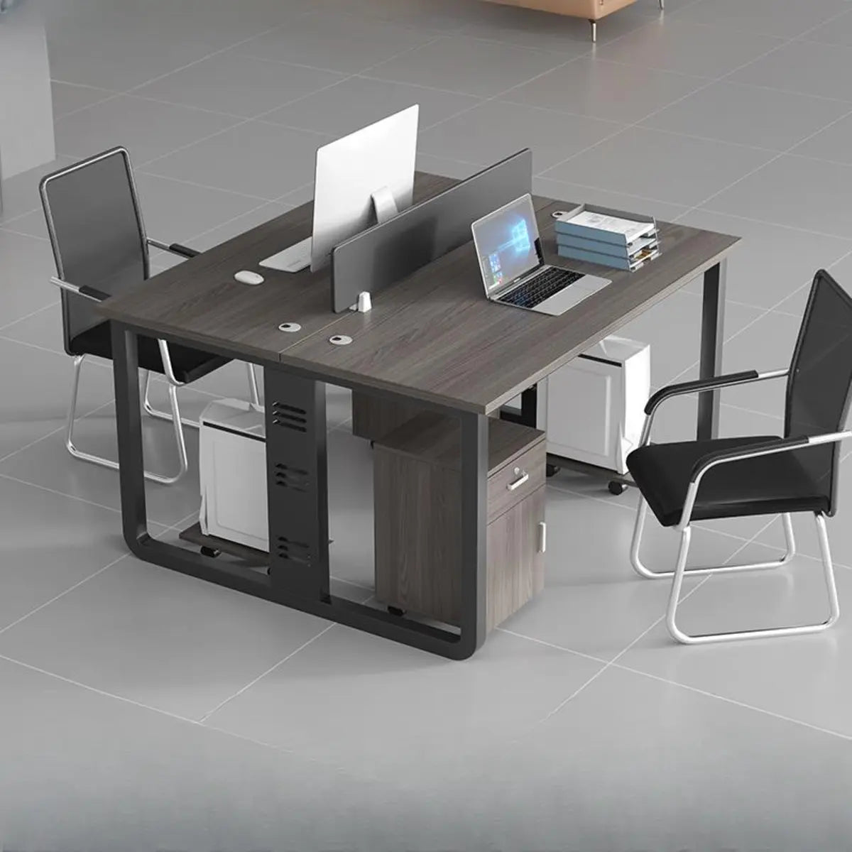 Contemporary Wood Rectangular Four-Person Computer Desk Image - 6