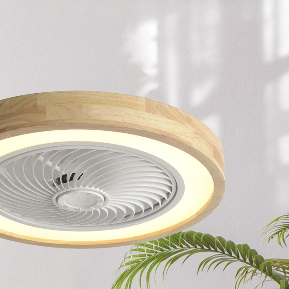 Contemporary Wood Round Ceiling Fan with LED Light Image - 15