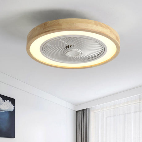 Contemporary Wood Round Ceiling Fan with LED Light Image - 2