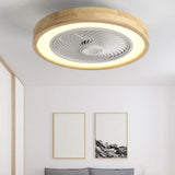 Contemporary Wood Round Ceiling Fan with LED Light Image - 3