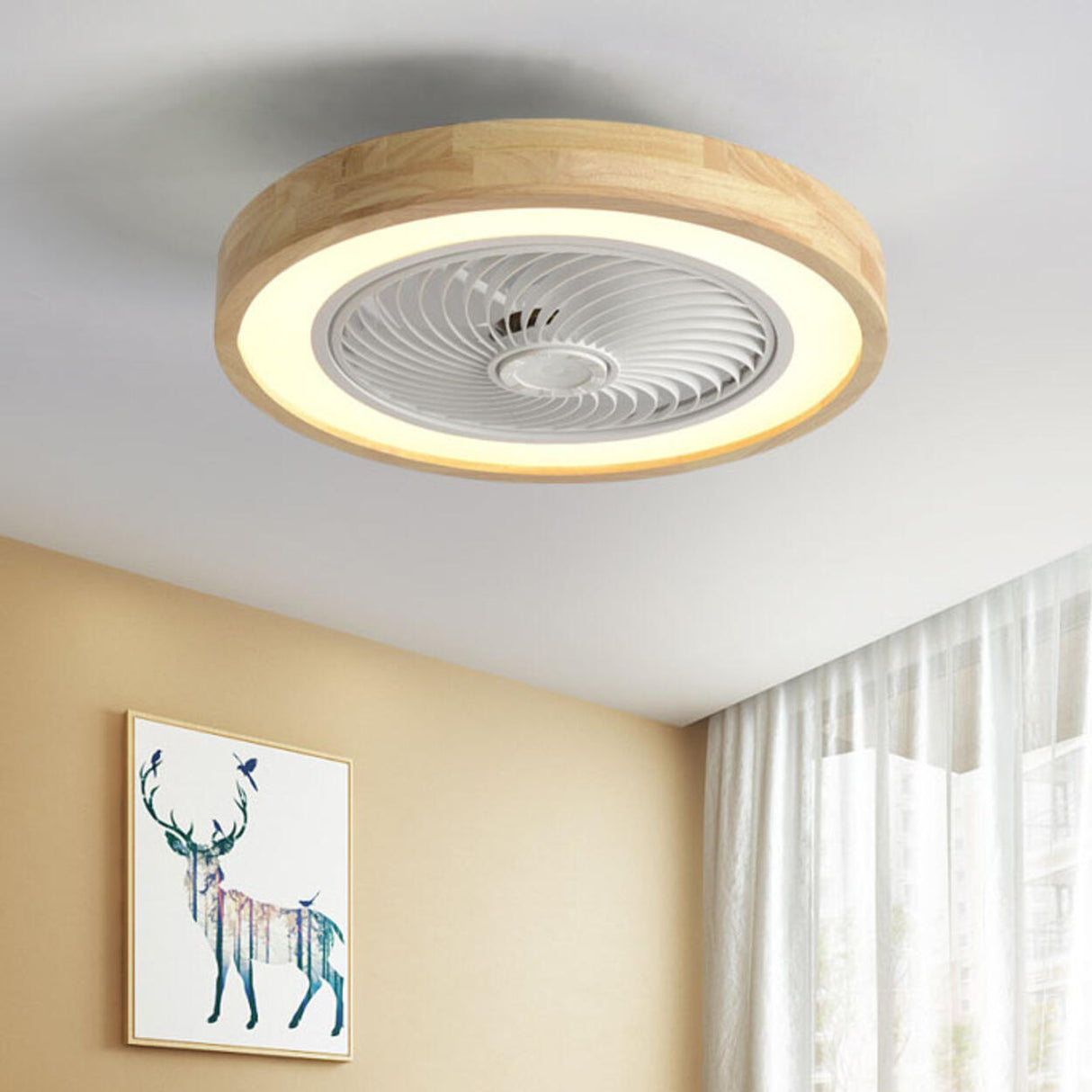 Contemporary Wood Round Ceiling Fan with LED Light Image - 4