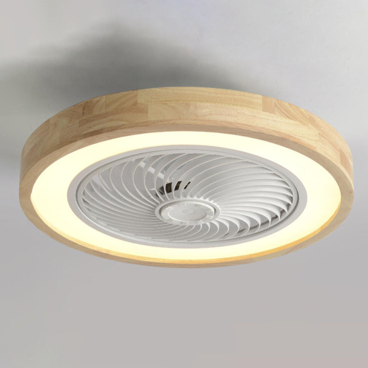 Contemporary Wood Round Ceiling Fan with LED Light Image - 7