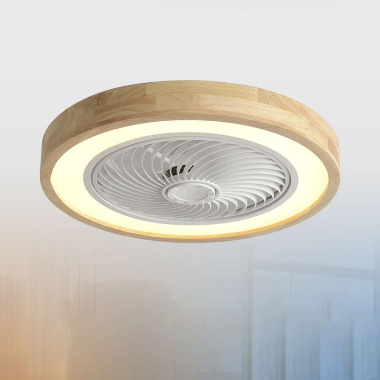 Contemporary Wood Round Ceiling Fan with LED Light Image - 8