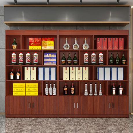 Contemporary Wooden Brown Open Storage Wine Cabinet Image - 1