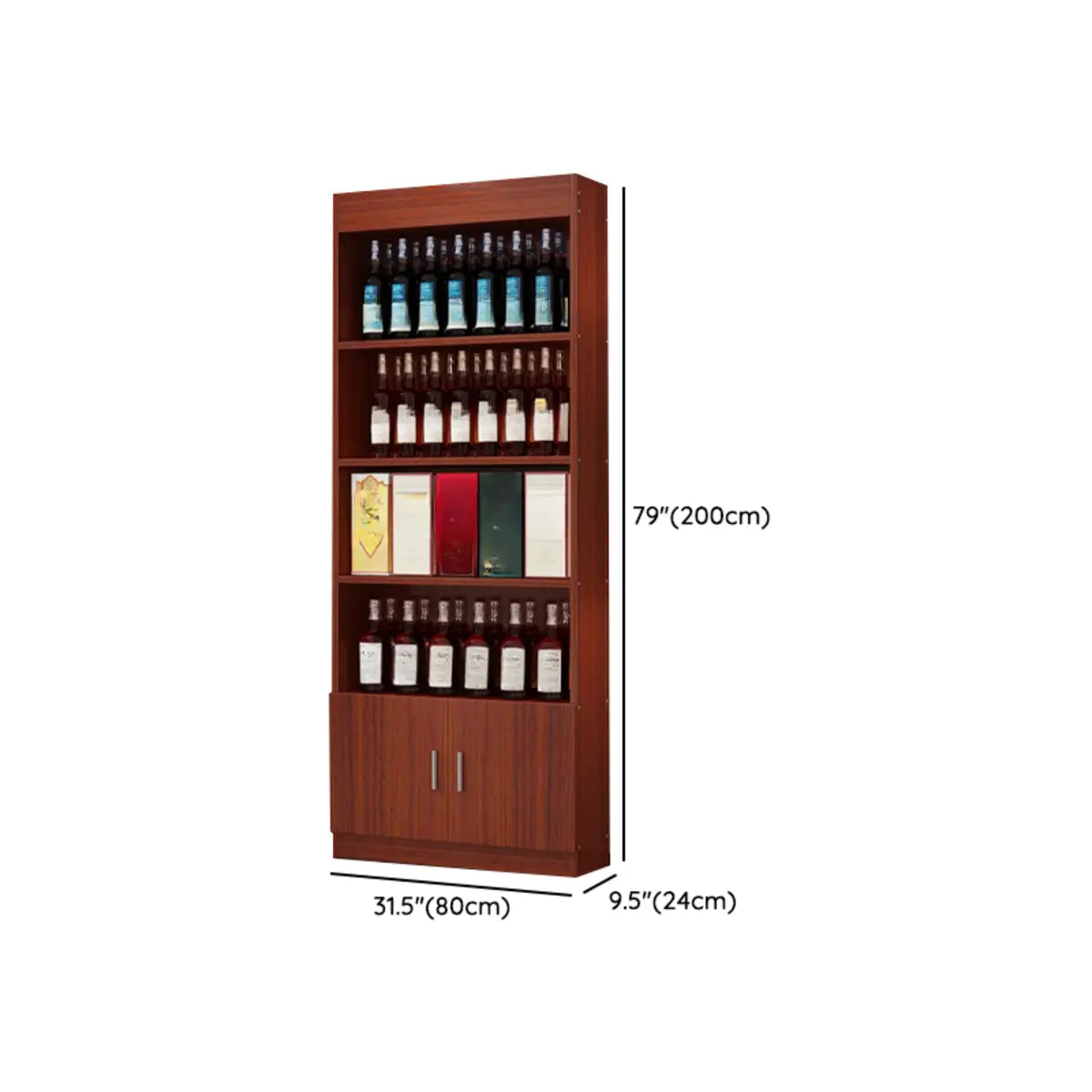 Contemporary Wooden Brown Open Storage Wine Cabinet Image - 28