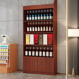 Contemporary Wooden Brown Open Storage Wine Cabinet Image - 14