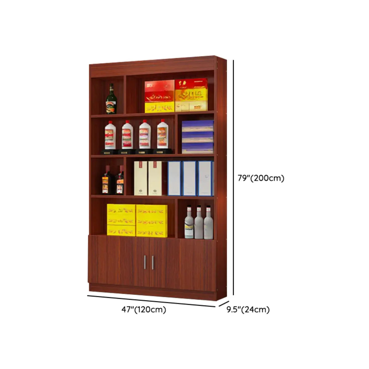 Contemporary Wooden Brown Open Storage Wine Cabinet Image - 29