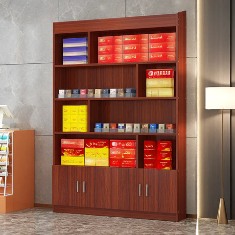 Contemporary Wooden Brown Open Storage Wine Cabinet Image - 16