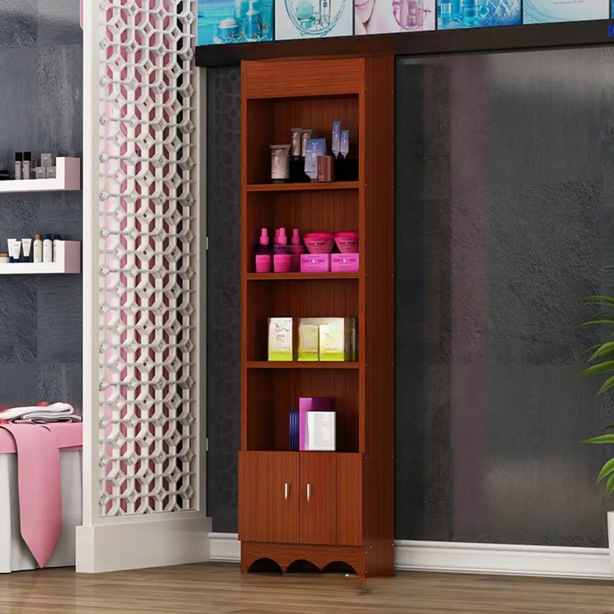 Contemporary Wooden Brown Open Storage Wine Cabinet Image - 2