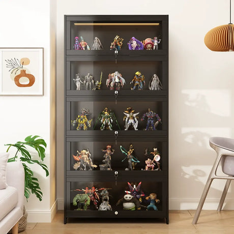 Contemporary Wooden Clear Black Figure Display Cabinet Image - 1