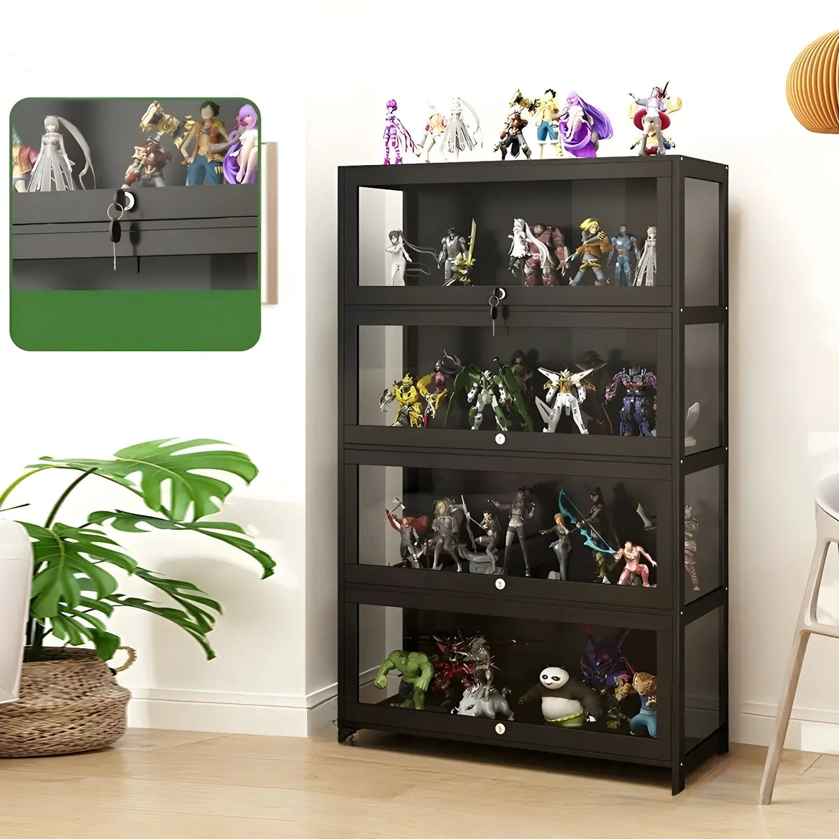 Contemporary Wooden Clear Black Figure Display Cabinet Image - 11