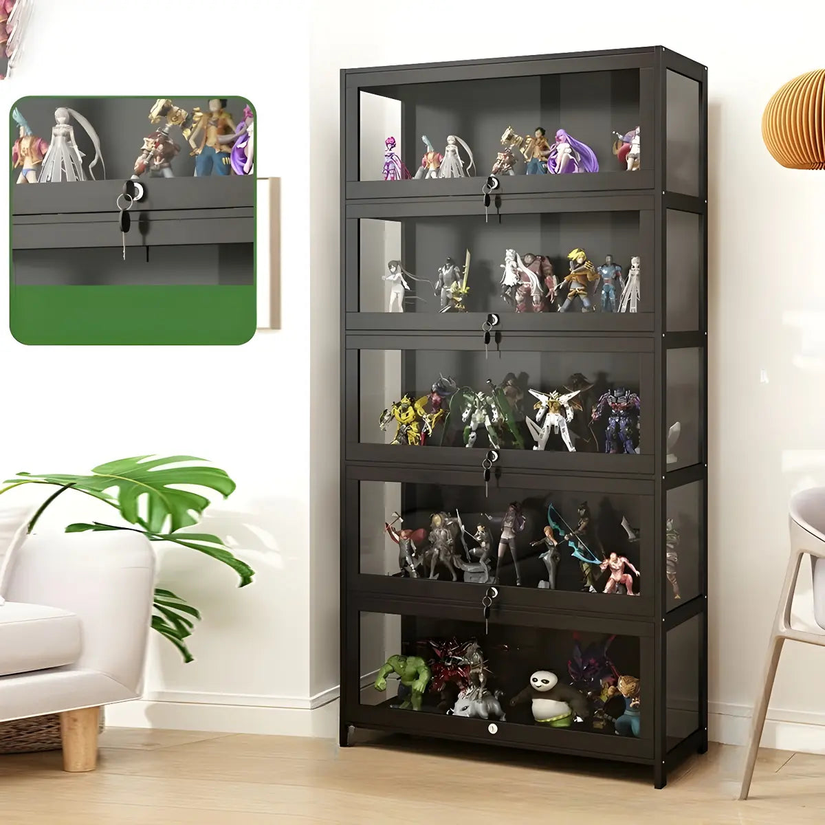 Contemporary Wooden Clear Black Figure Display Cabinet Image - 16