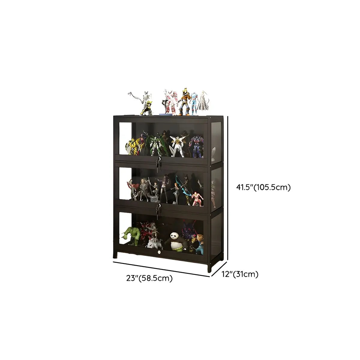 Contemporary Wooden Clear Black Figure Display Cabinet 