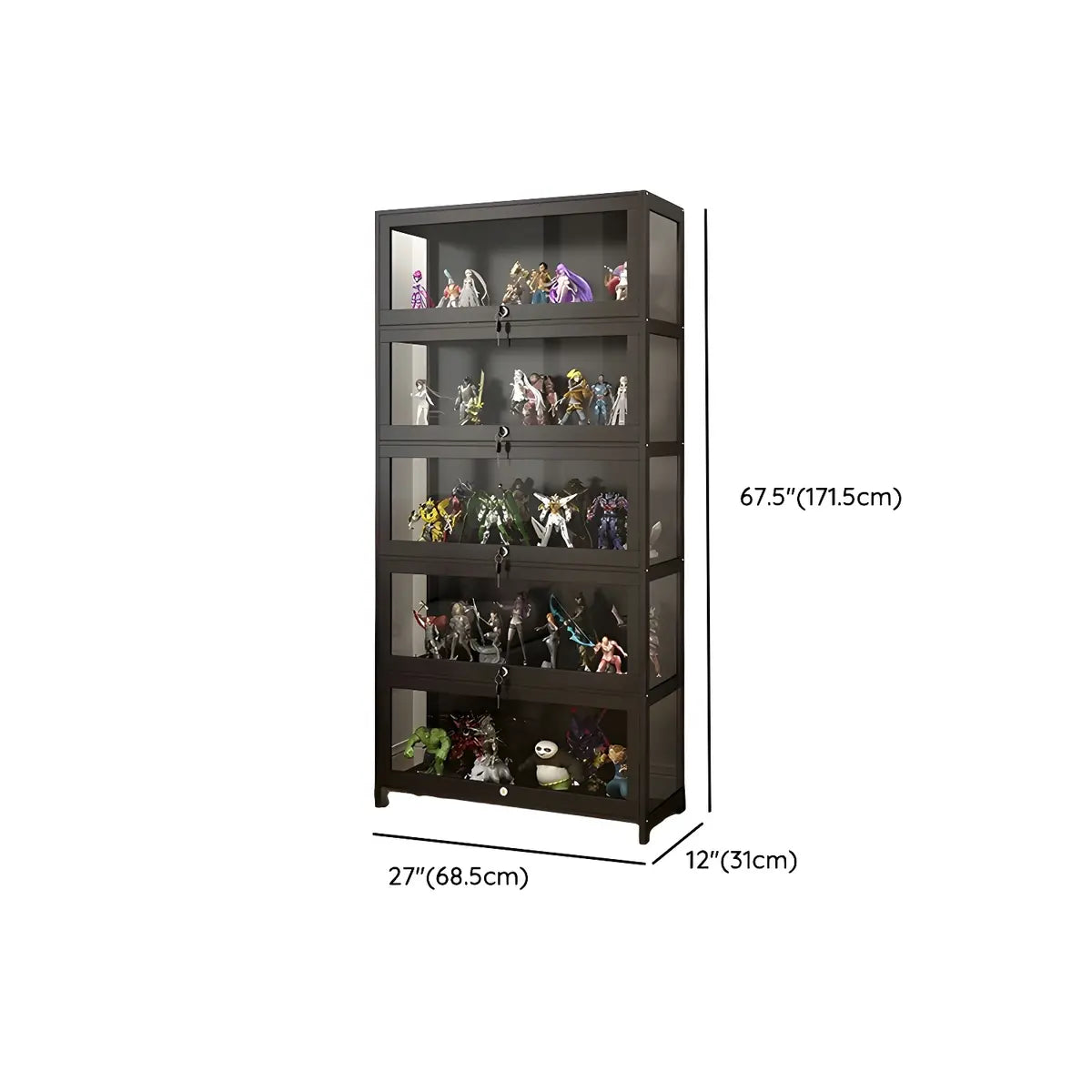 Contemporary Wooden Clear Black Figure Display Cabinet Image - 30