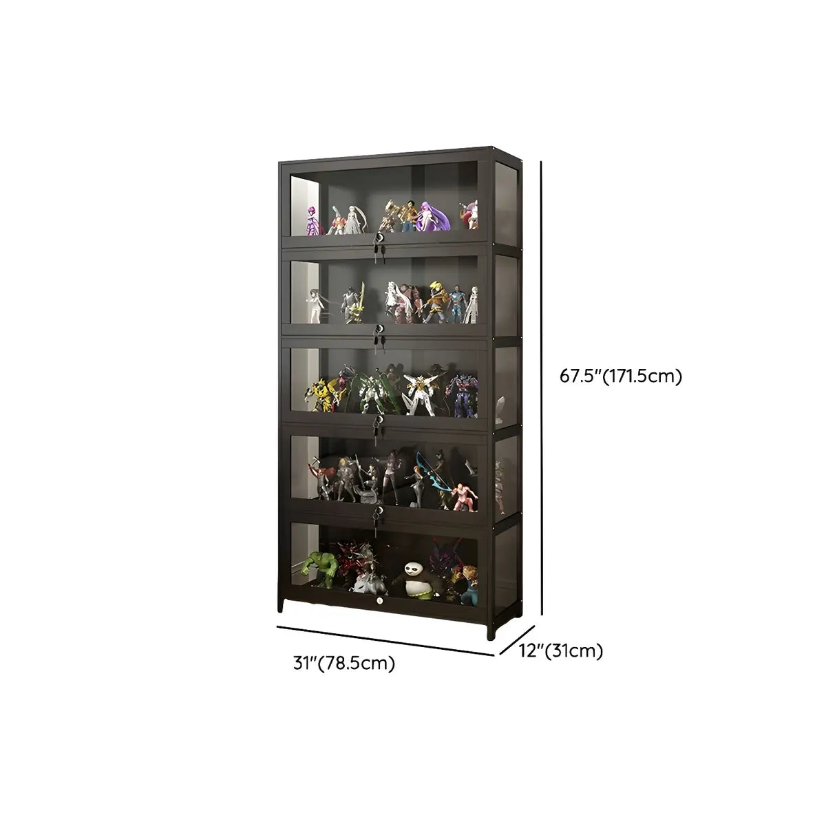 Contemporary Wooden Clear Black Figure Display Cabinet Image - 31