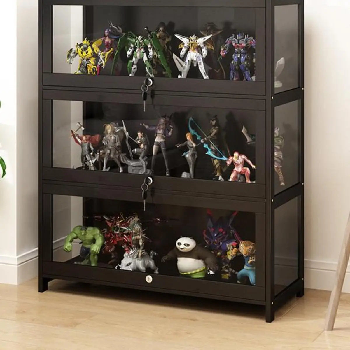 Contemporary Wooden Clear Black Figure Display Cabinet Image - 6