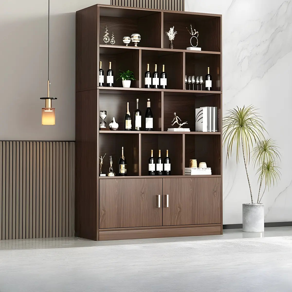 Contemporary Wooden Open Storage Wine Cabinet Brown Image - 1